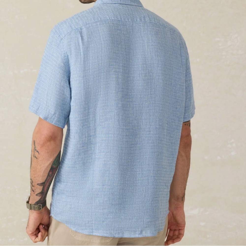 Faherty Short Sleeve Palma Linen Shirt Blue Basketweave XL - Picture 4 of 6